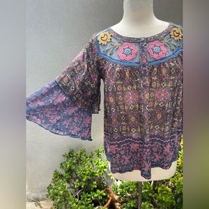 Boho Anthropologie Postmark 9-H15 sheer floral top M